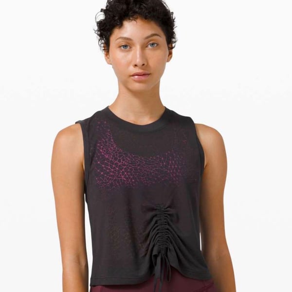 Lululemon Cinch Me Up Front Tank Black Geometric Print Drawstring Crop Top