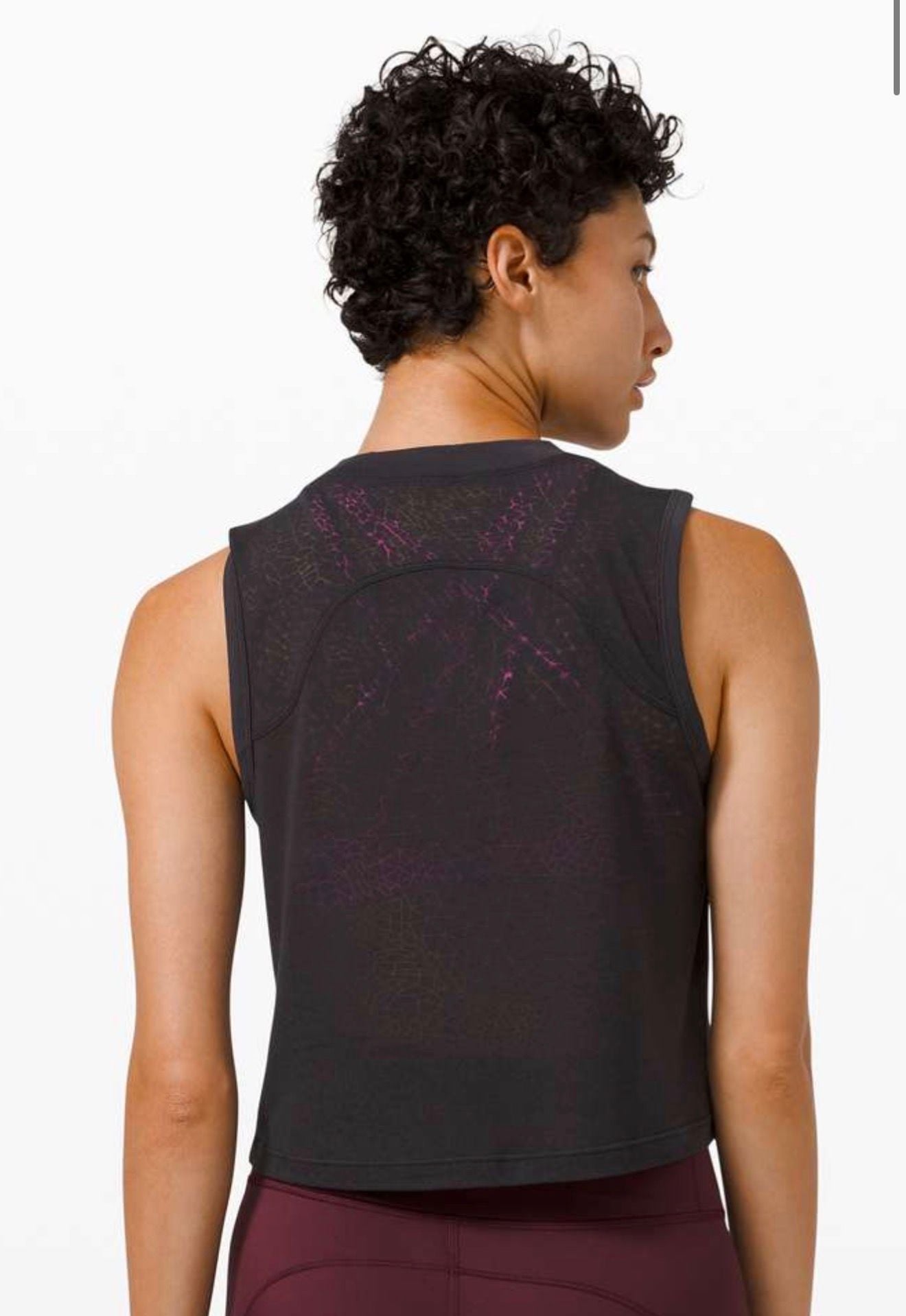 Lululemon Cinch Me Up Front Tank Black Geometric Print Drawstring Crop Top 2