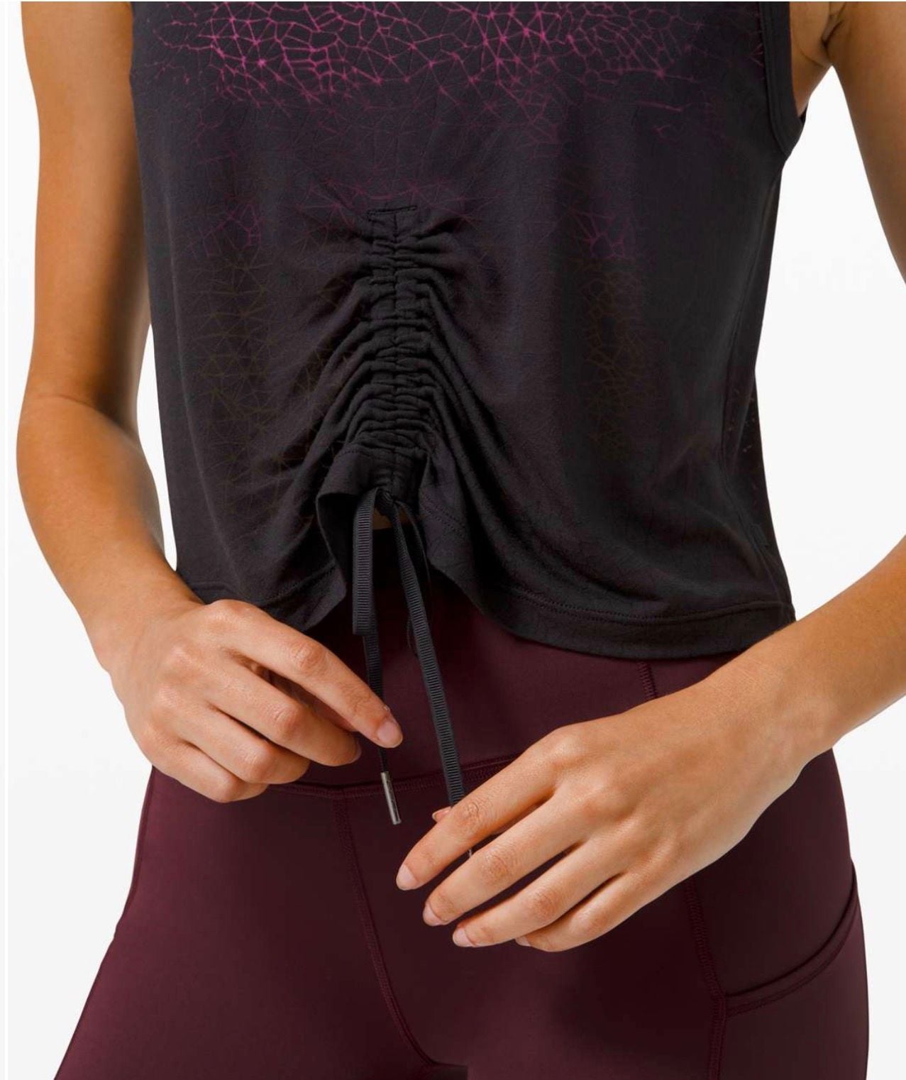 Lululemon Cinch Me Up Front Tank Black Geometric Print Drawstring Crop Top 3