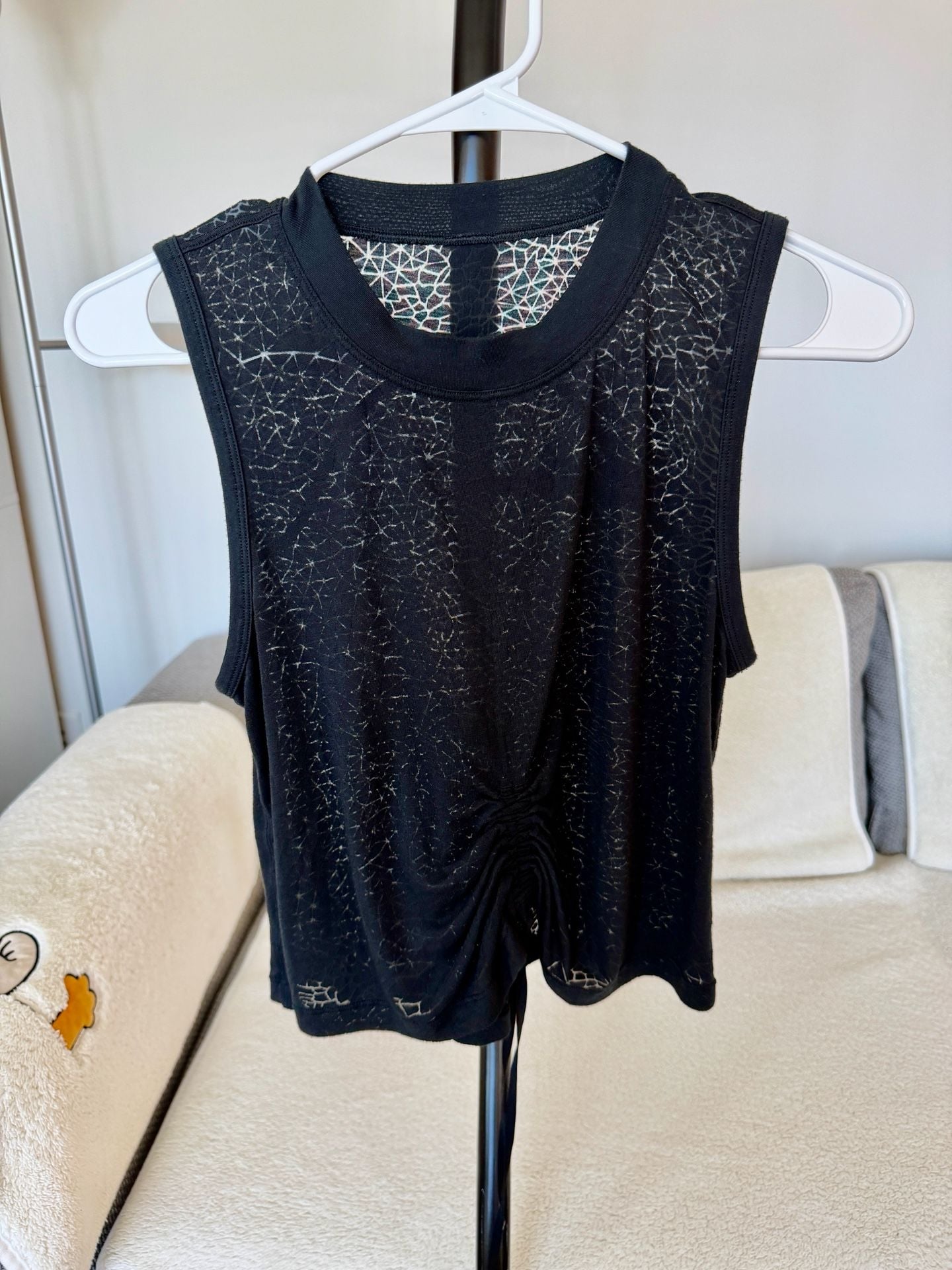 Lululemon Cinch Me Up Front Tank Black Geometric Print Drawstring Crop Top 6