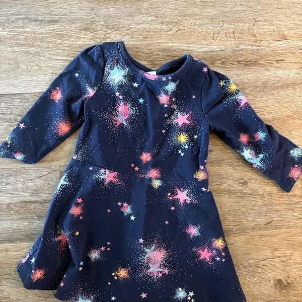 Baby Gap Navy Blue Star Print Long Sleeve Dress