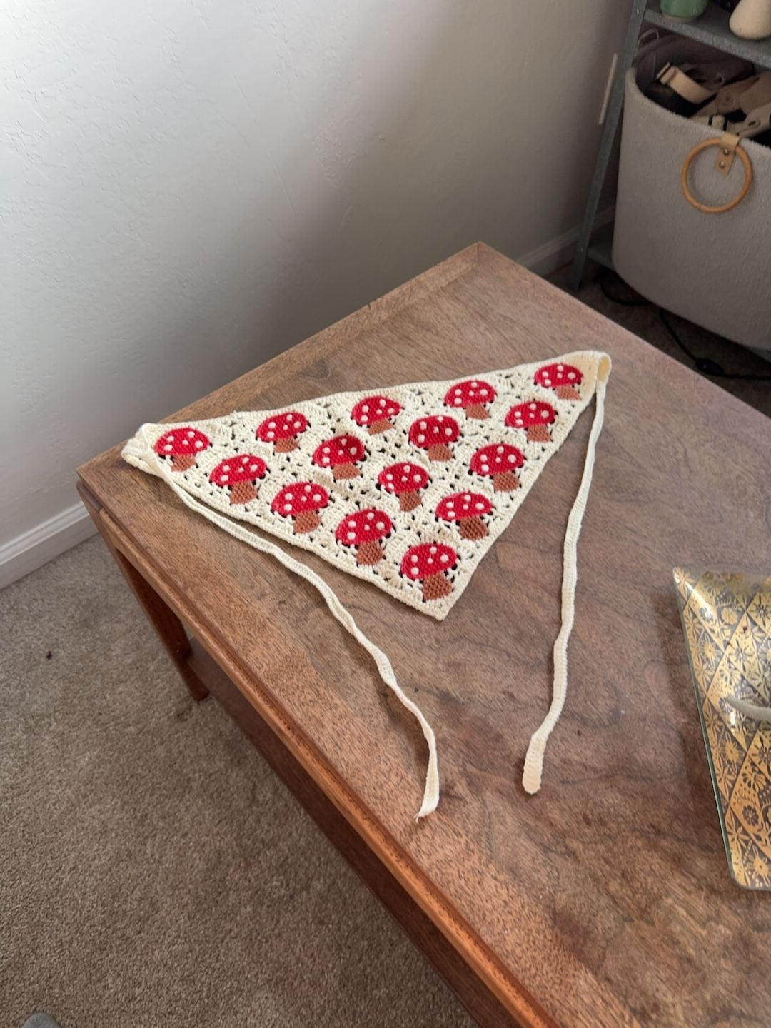 Handmade Crochet Mushroom Pattern Triangle Hair Bandana Scarf 1