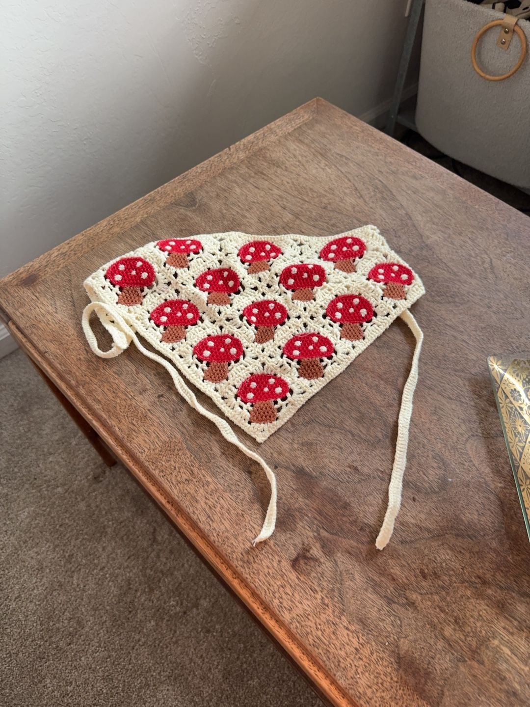 Handmade Crochet Mushroom Pattern Triangle Hair Bandana Scarf 2