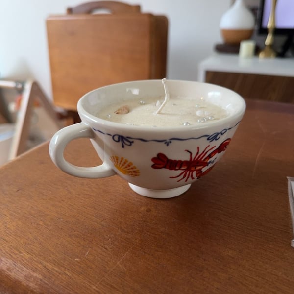 Handmade Lobster and Seashell Teacup Soy Candle