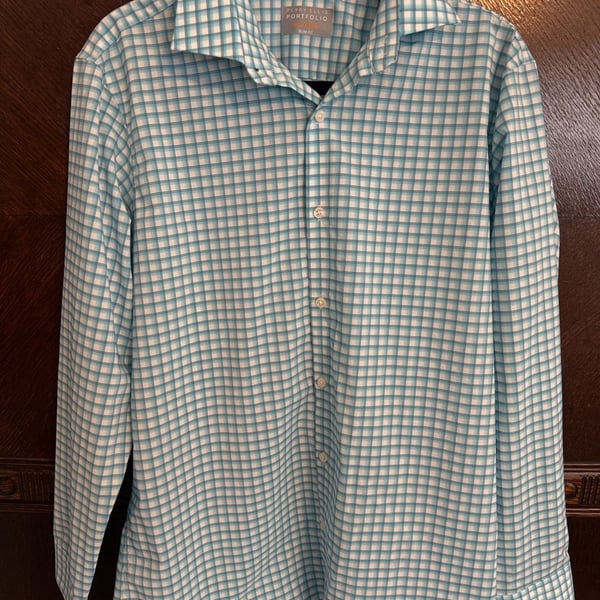 Perry Ellis Portfolio The Tech Shirt Slim Fit Plaid Button Down Shirt 15.5 32/33