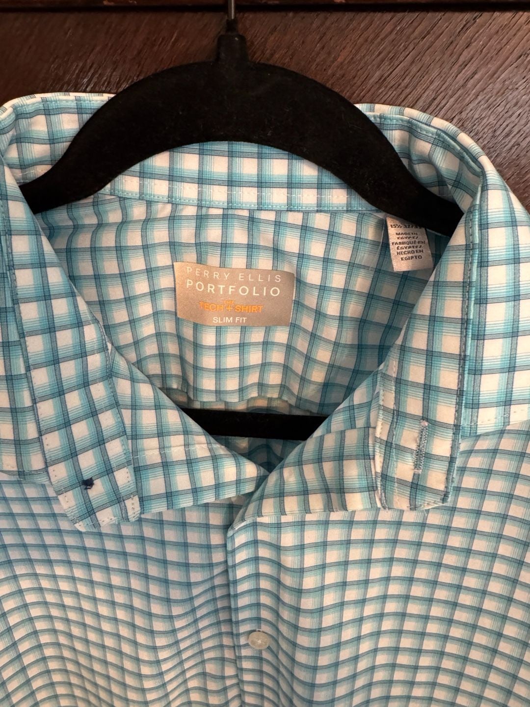 Perry Ellis Portfolio The Tech Shirt Slim Fit Plaid Button Down Shirt 15.5 32/33 2