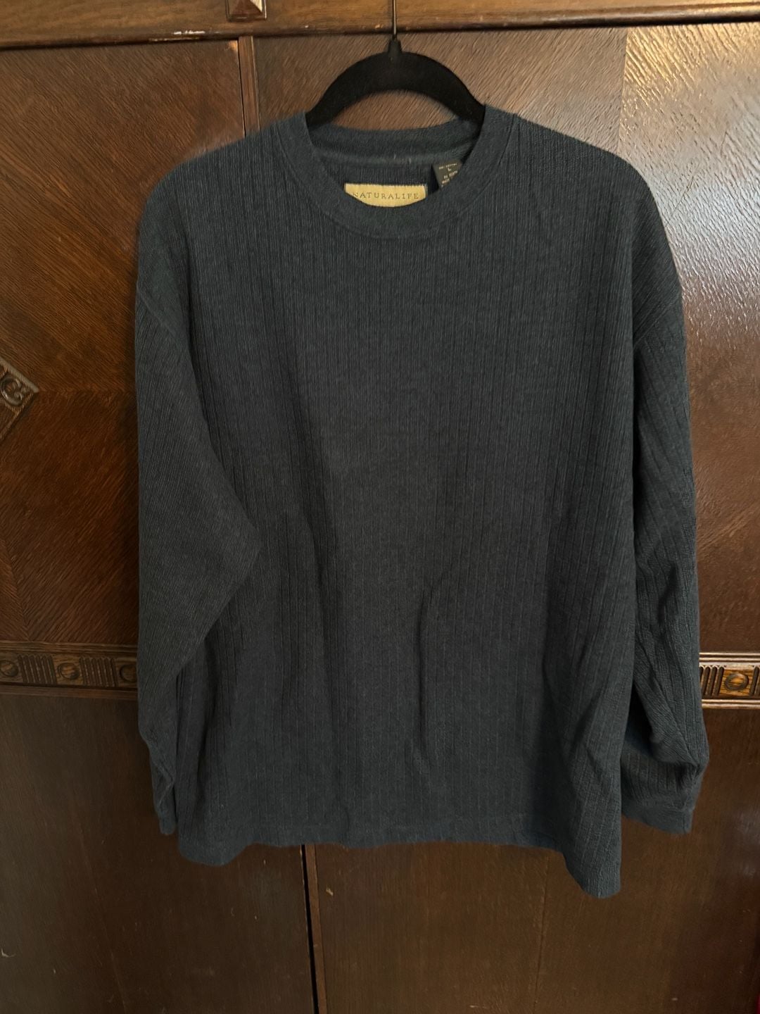 Naturalife Men's Size Large Long Sleeve Ribbed Crewneck Shirt 1