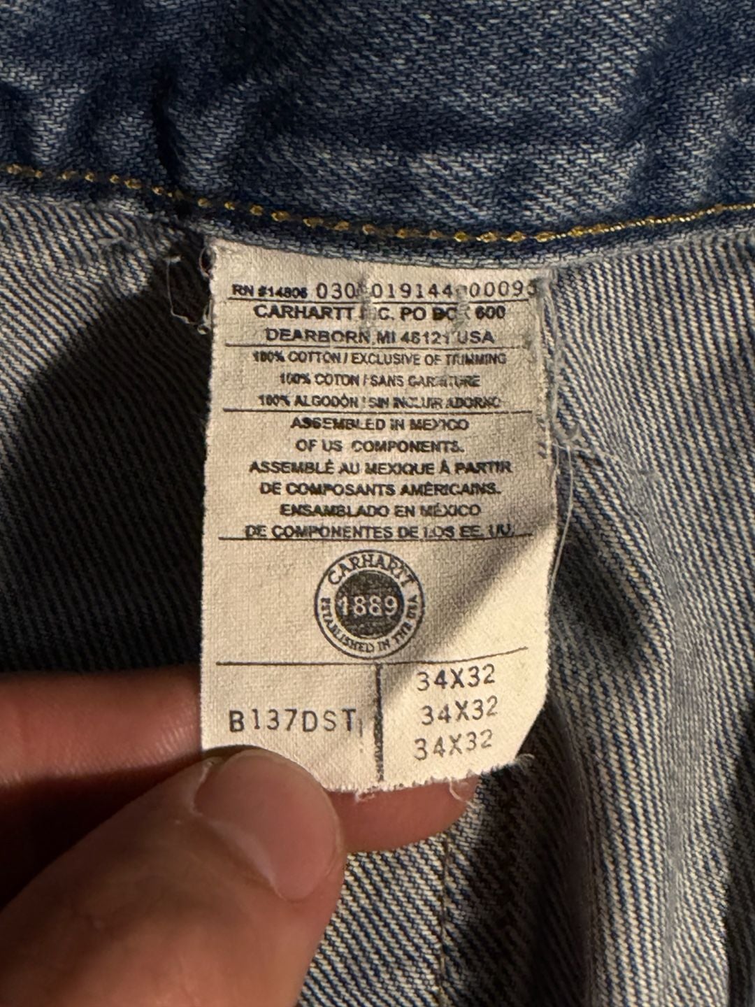 Vintage Carhartt B137 DST Relaxed Fit Carpenter Jeans 34x32 7