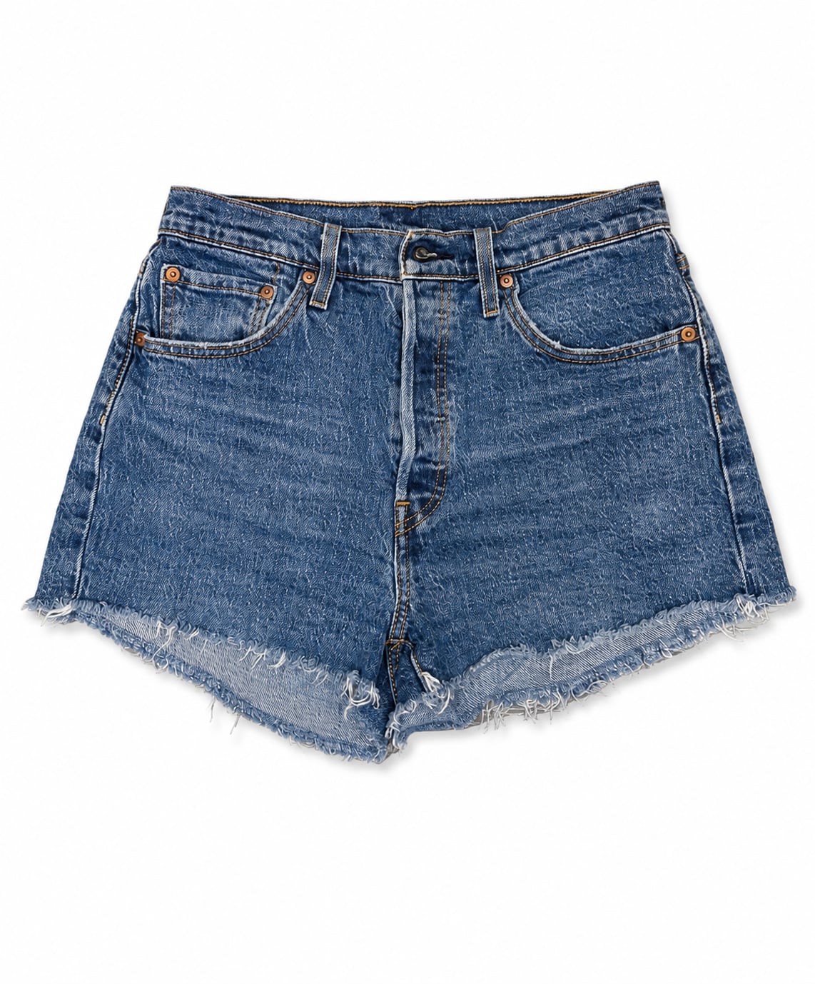 Levi’s 501 High Rise Frayed Denim Shorts Medium Wash Cut Off Jean Shorts 2