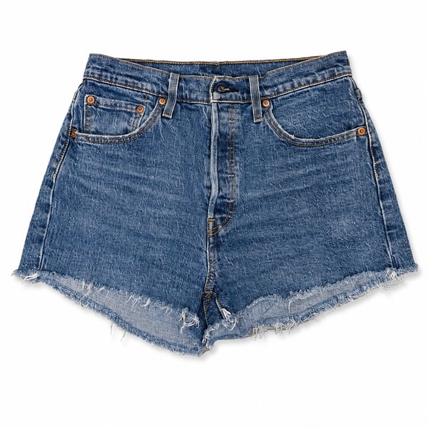 Levi’s 501 High Rise Frayed Denim Shorts Medium Wash Cut Off Jean Shorts