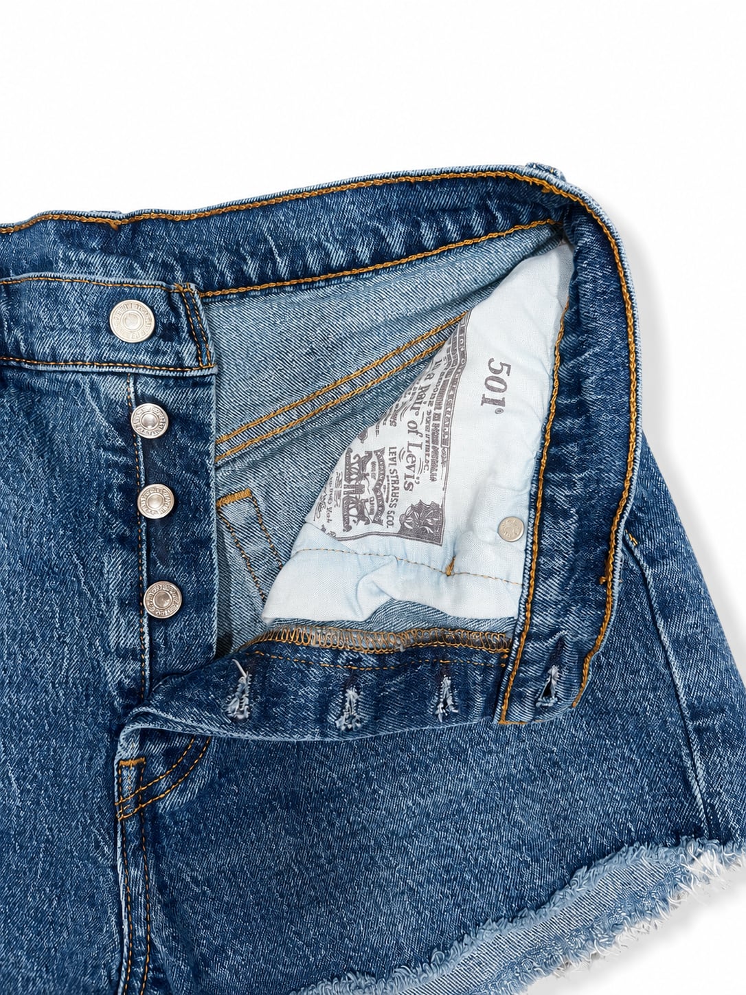 Levi’s 501 High Rise Frayed Denim Shorts Medium Wash Cut Off Jean Shorts 5