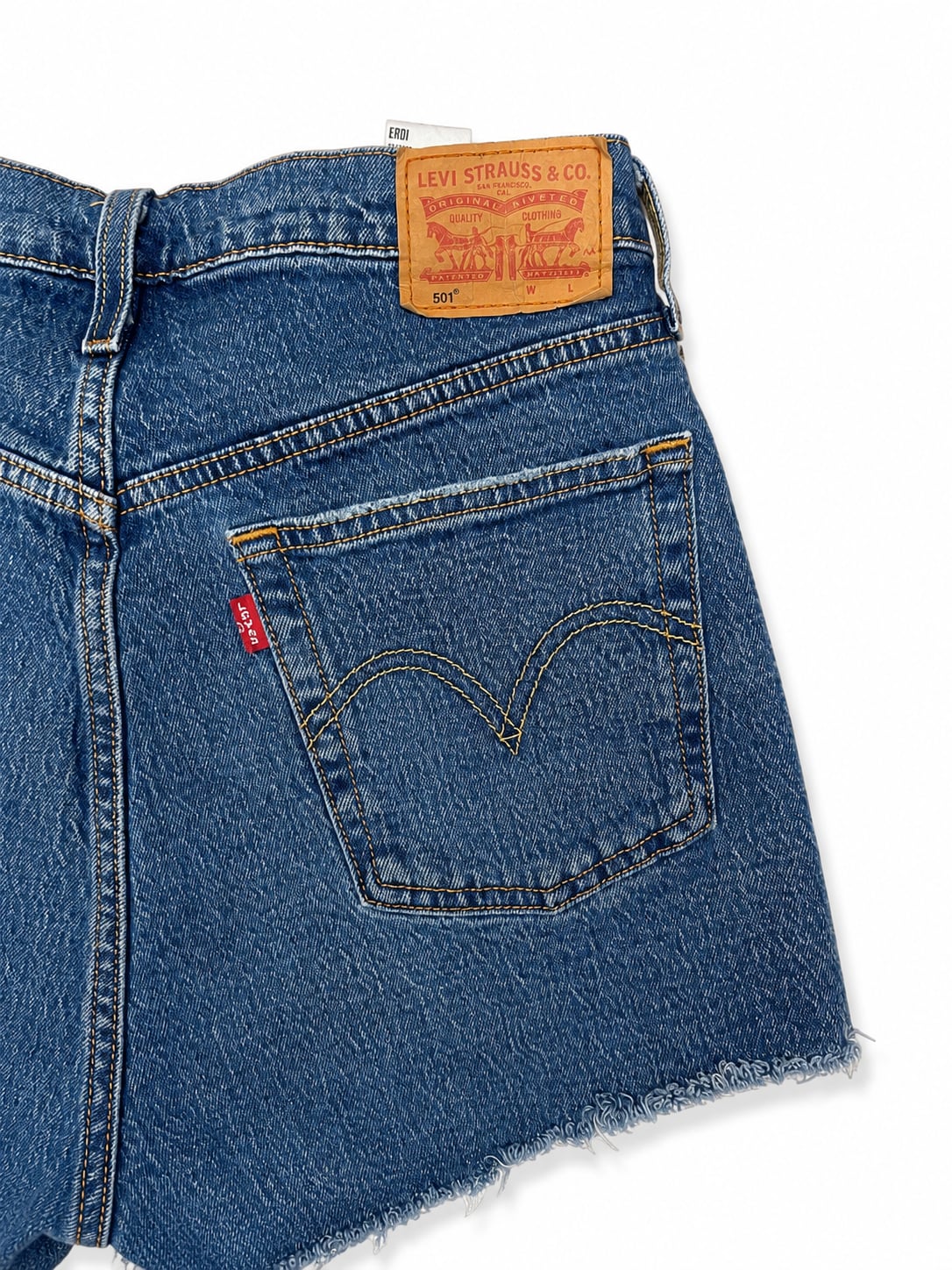 Levi’s 501 High Rise Frayed Denim Shorts Medium Wash Cut Off Jean Shorts 7