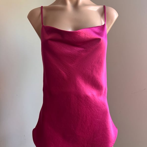 Karen Kane Fuchsia Satin Cowl Neck Camisole Top Size XS Made in the USA
