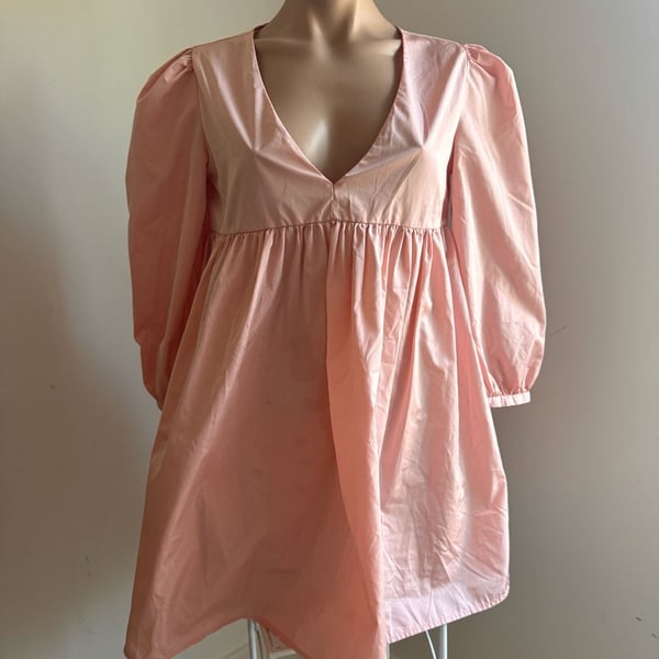 Sunday Best Pink Puff Sleeve Babydoll Mini Dress Size XS