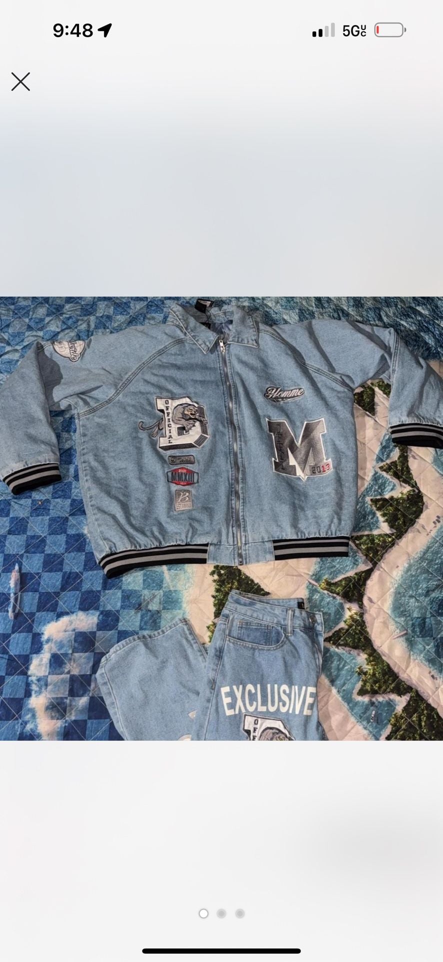 Official Exclusive Homme Denim Varsity Jacket and Jeans Set 1
