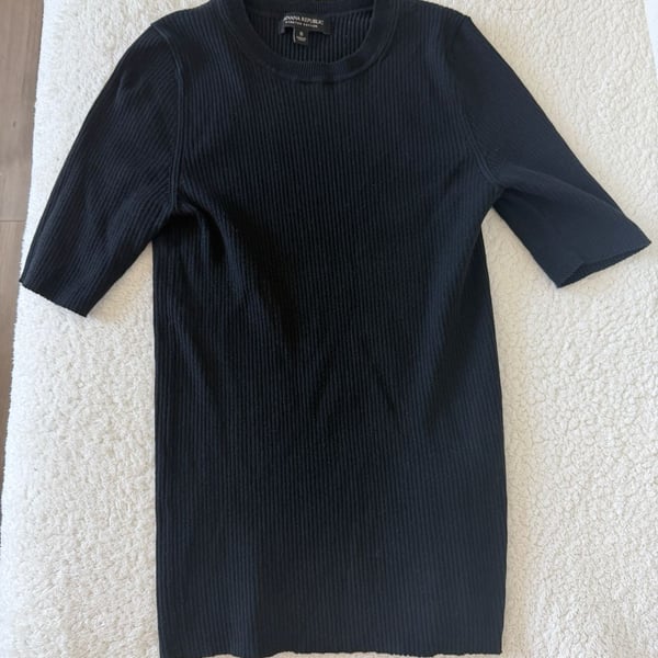 Banana Republic Stretch Cotton Ribbed Short Sleeve Sweater Black Size S