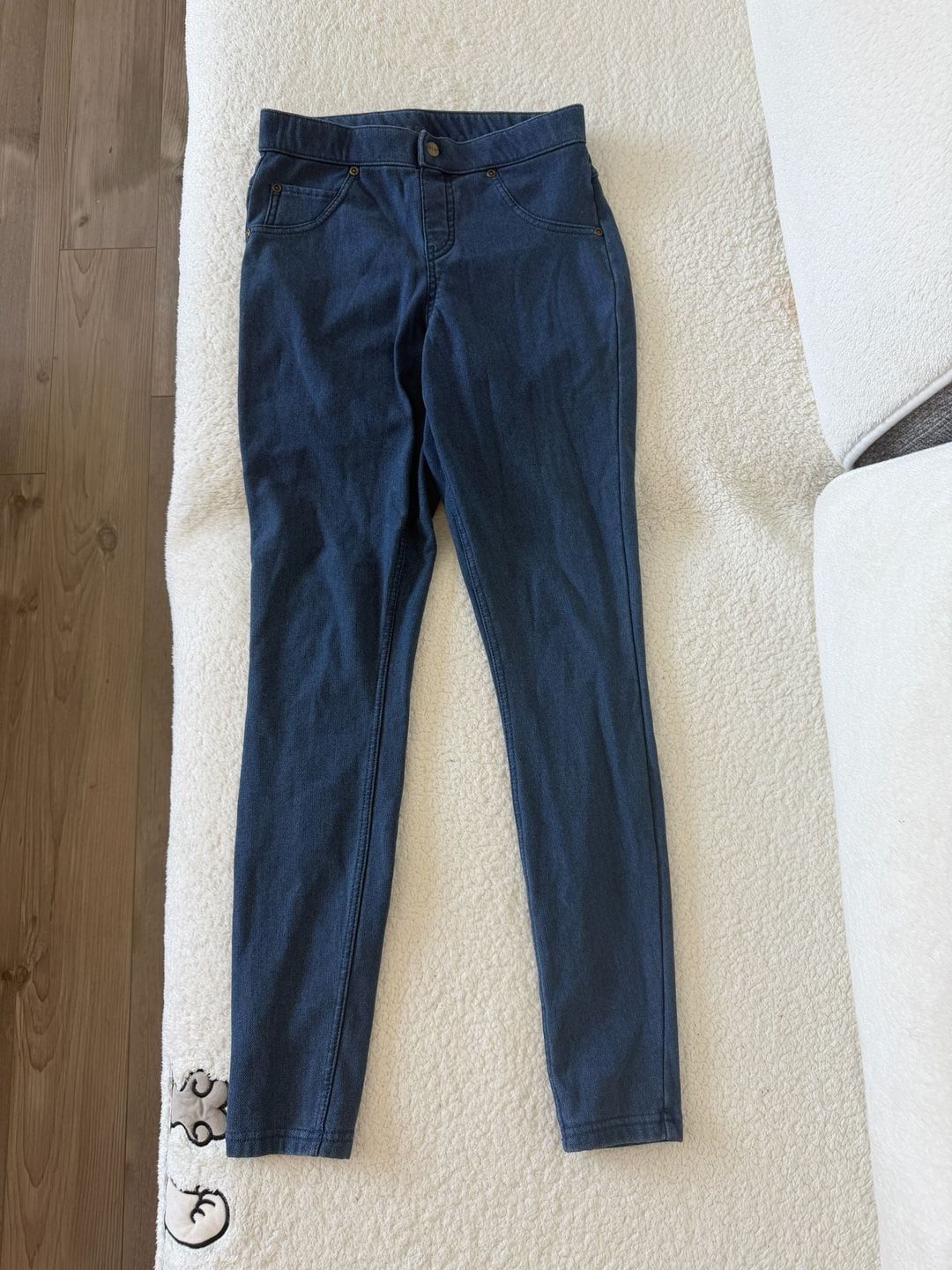 HUE Faux Denim Fleece Lined Stretch Leggings Blue Size S 2