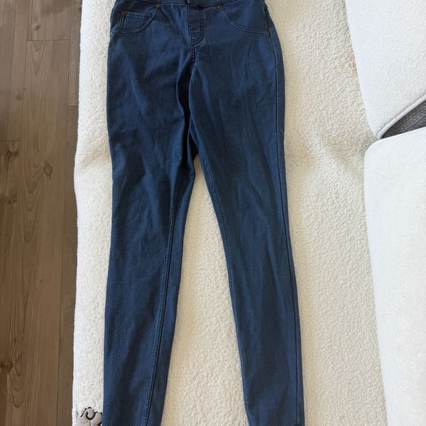 HUE Faux Denim Fleece Lined Stretch Leggings Blue Size S