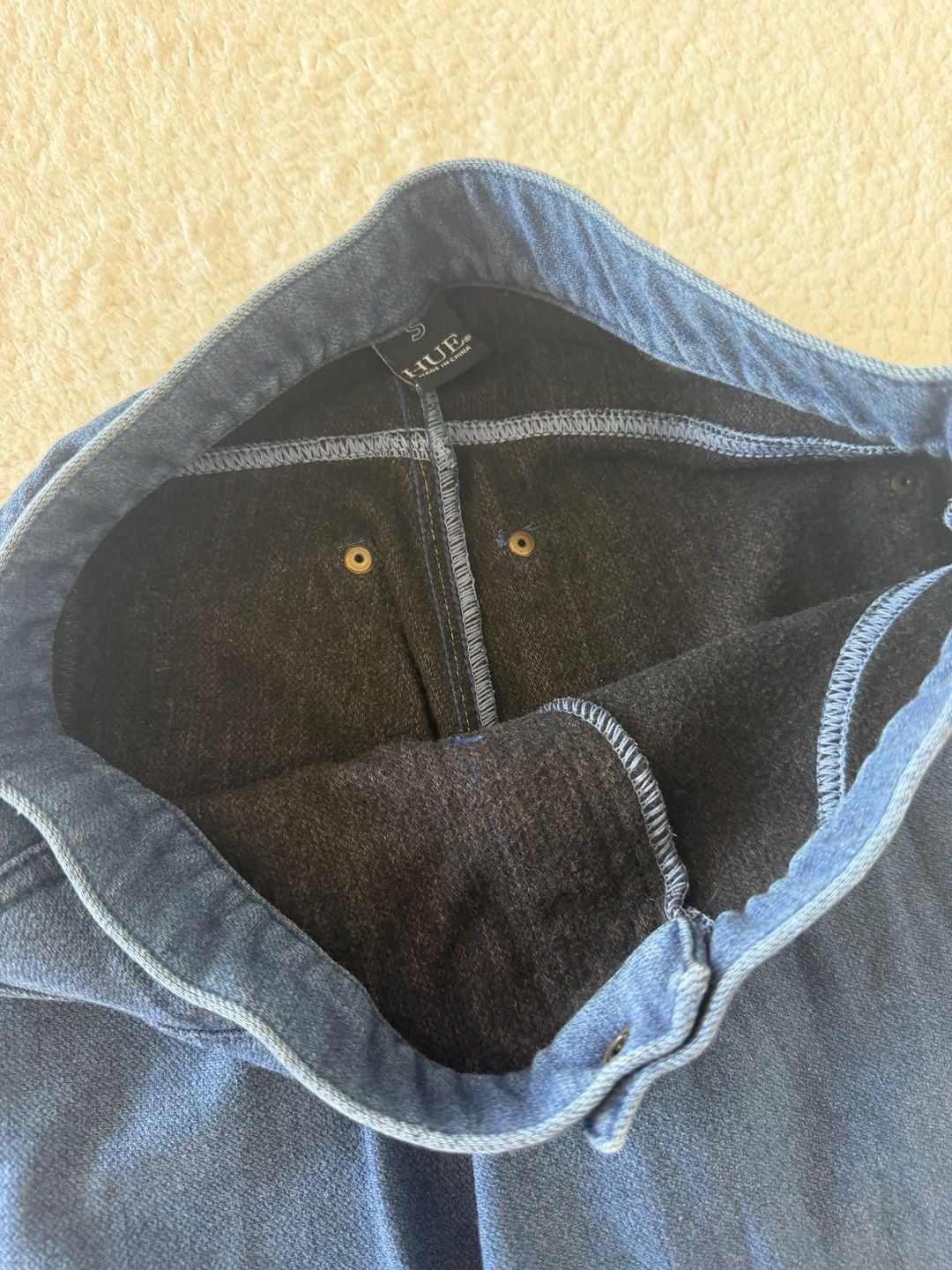 HUE Faux Denim Fleece Lined Stretch Leggings Blue Size S 4
