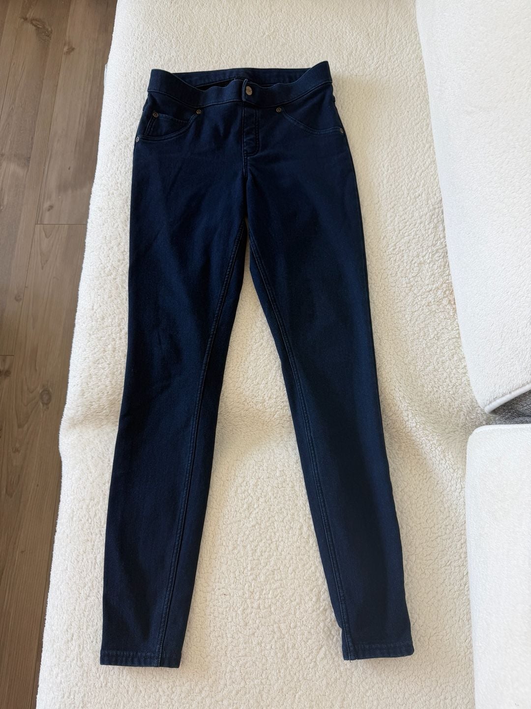 HUE Faux Denim Fleece Lined Stretch Leggings Dark Blue Size S 2