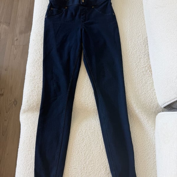 HUE Faux Denim Fleece Lined Stretch Leggings Dark Blue Size S