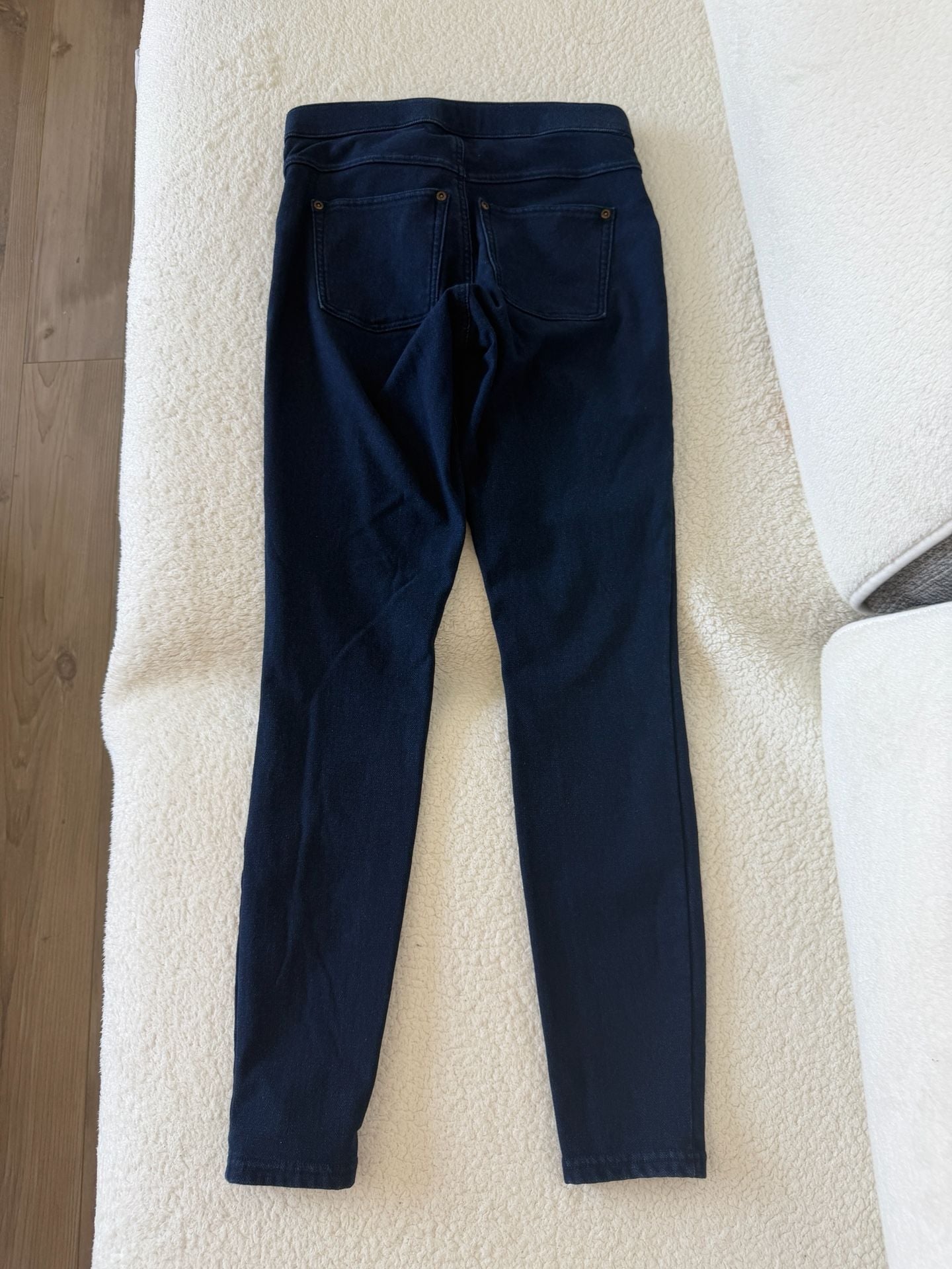 HUE Faux Denim Fleece Lined Stretch Leggings Dark Blue Size S 3