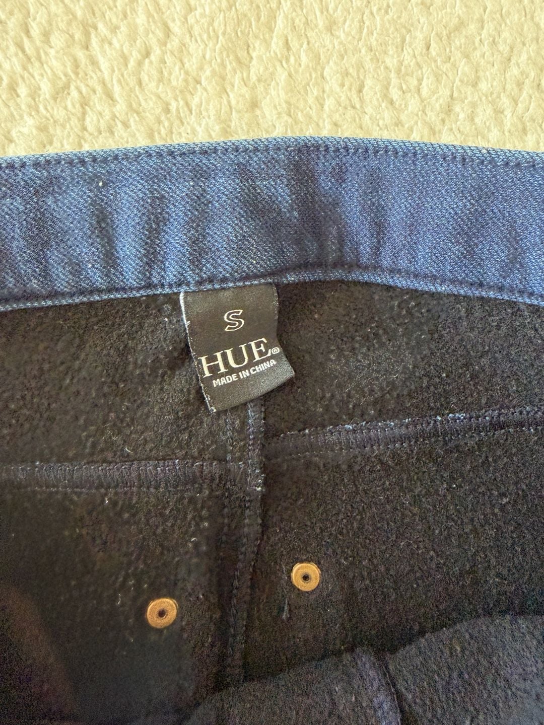 HUE Faux Denim Fleece Lined Stretch Leggings Dark Blue Size S 4