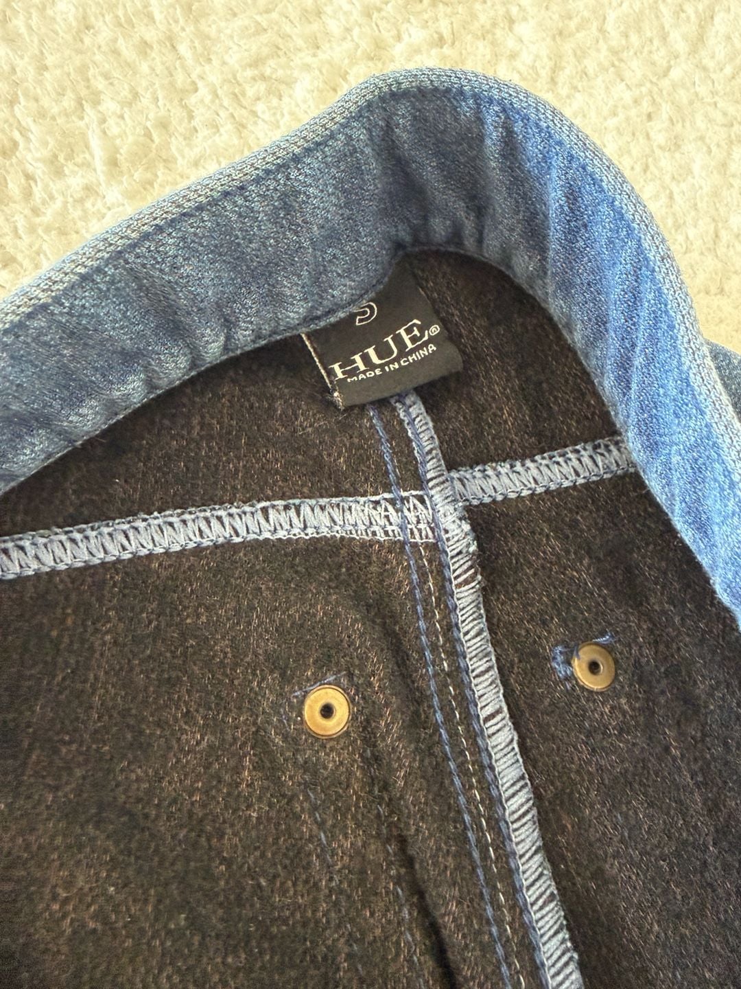 HUE Faux Denim Fleece Lined Stretch Leggings Dark Blue Size S 5