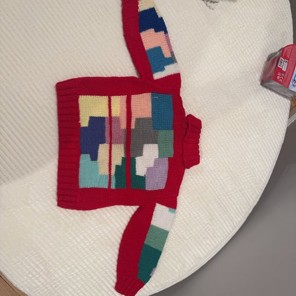 Unknown Brand Colorblock Patchwork Knit Mock Neck Sweater
