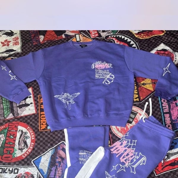 Boohoo Man Graphic Print Sweatshirt and Jogger Set Purple