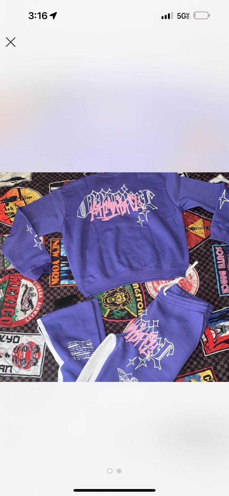 BoohooMan Graphic Print Sweatshirt and Jogger Set Purple 1