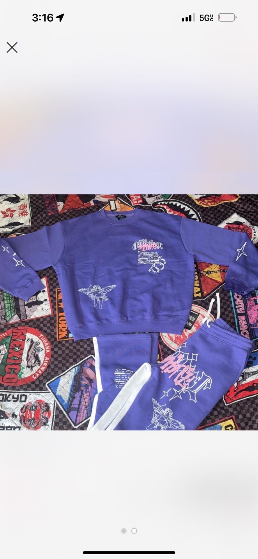 BoohooMan Graphic Print Sweatshirt and Jogger Set Purple 2