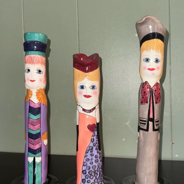 Set of 3 Susan Paley for Ganz Bella Casa Figural Candlestick Holders