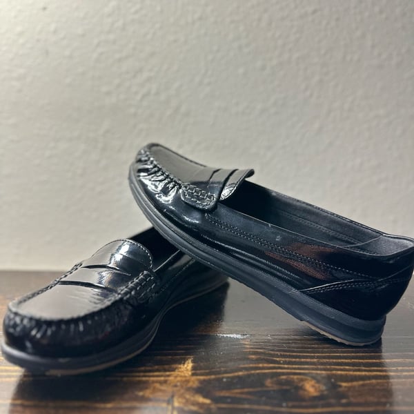 Geox Respira Black Patent Leather Penny Loafers Size 38
