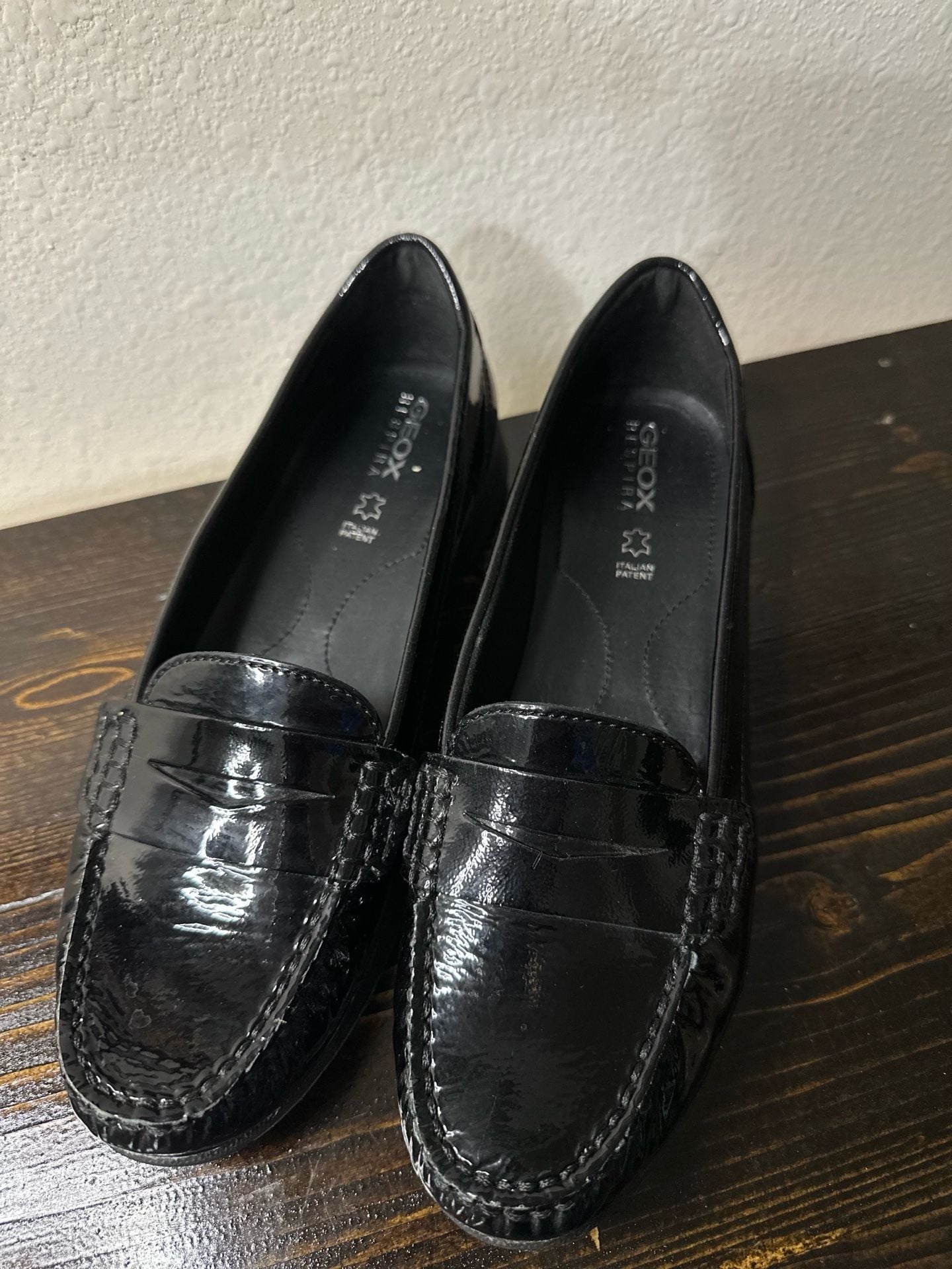 Geox Respira Black Patent Leather Penny Loafers Size 38 4