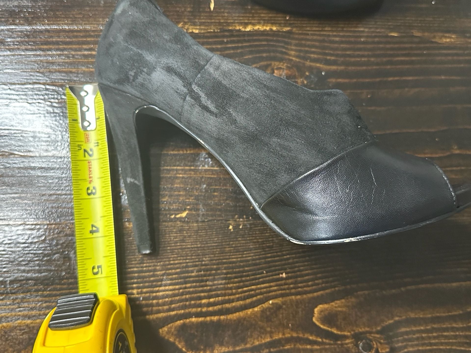 Audrey Brooke Black Suede and Leather Peep Toe Stiletto Heels 7