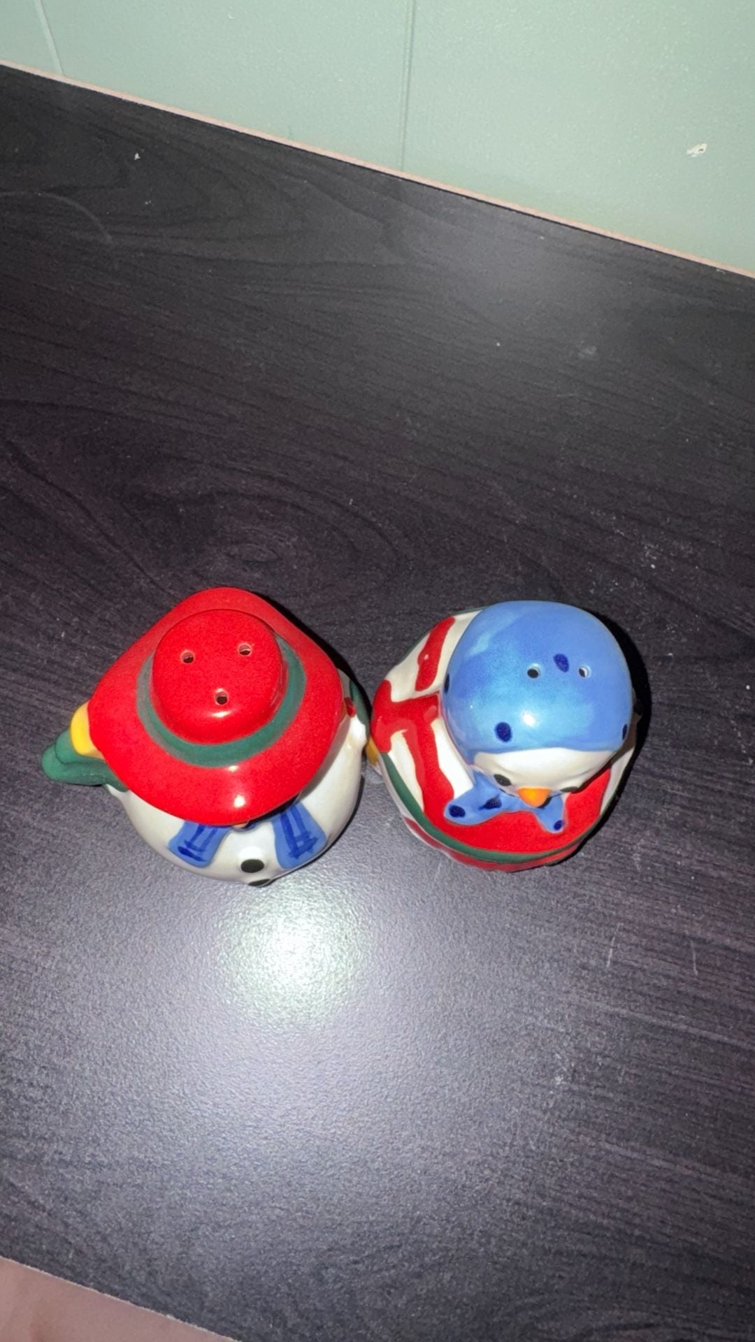 Vintage Ceramic Snowman Couple Salt and Pepper Shakers 2