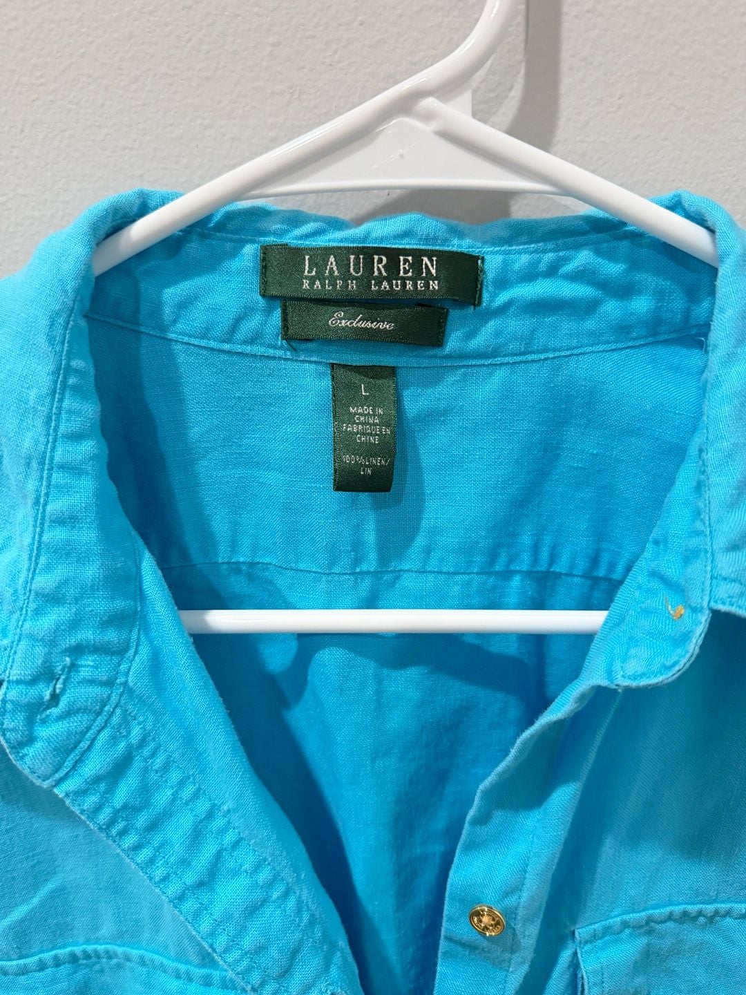 Women’s Ralph Lauren Linen Roll-Tab Sleeve classic Button Down Shirt size L 3