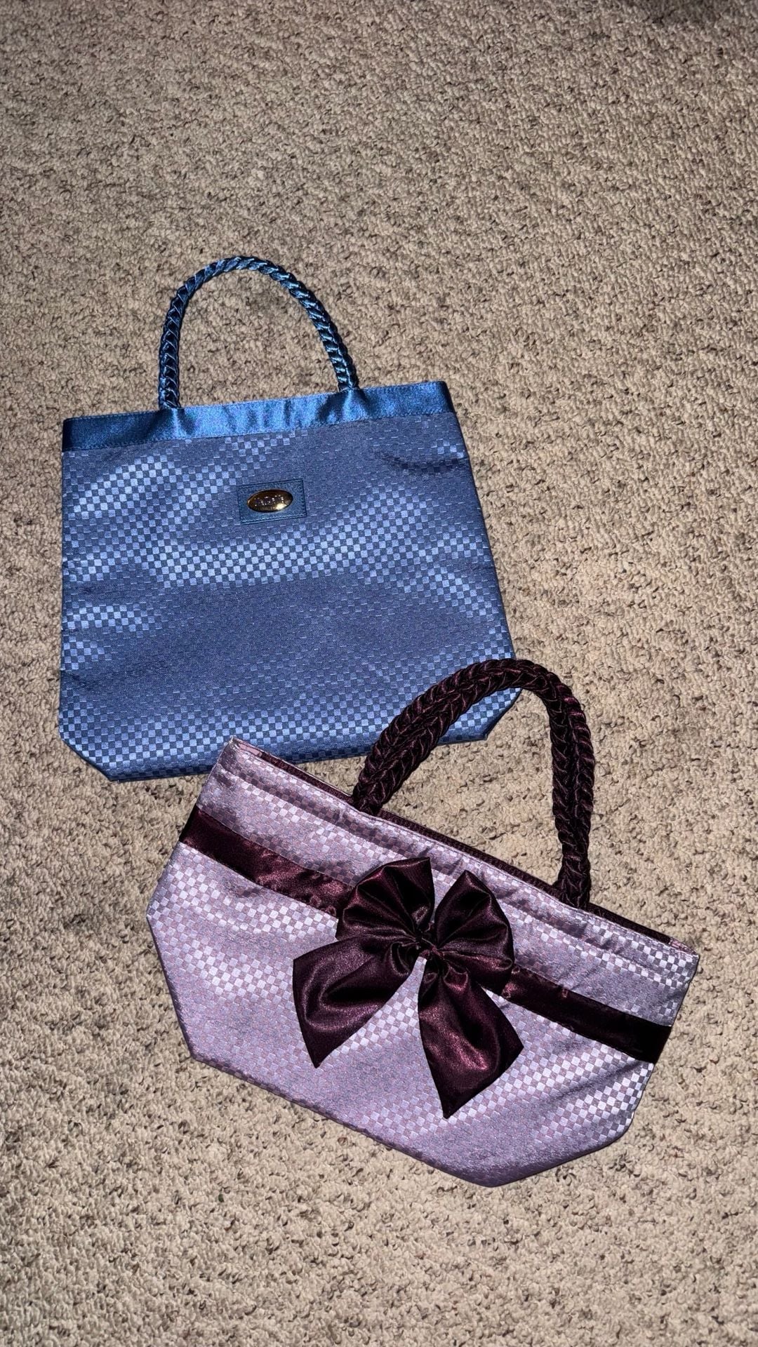 NaRaYa Satin Handbag Set of 2, Blue and Purple Bow Detail 1