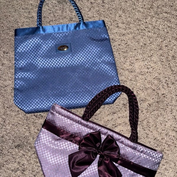 NaRaYa Satin Handbag Set of 2, Blue and Purple Bow Detail