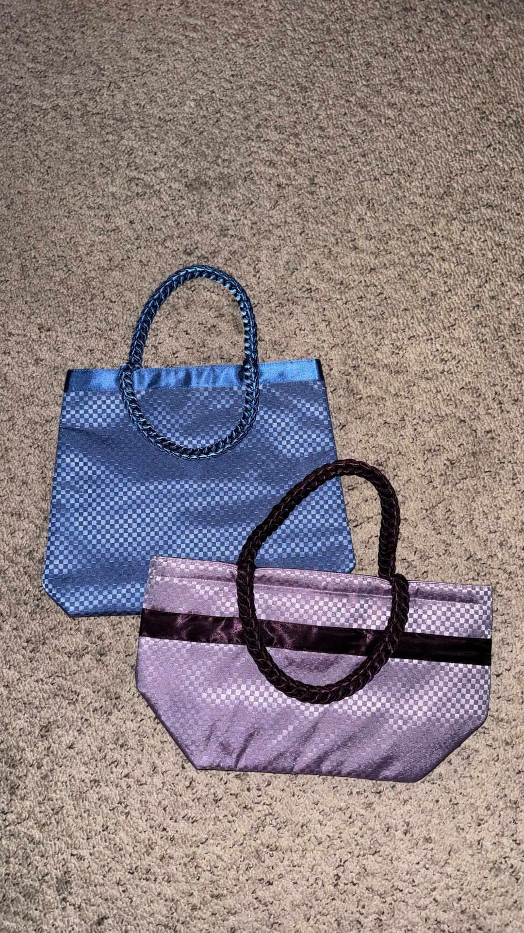 NaRaYa Satin Handbag Set of 2, Blue and Purple Bow Detail 2