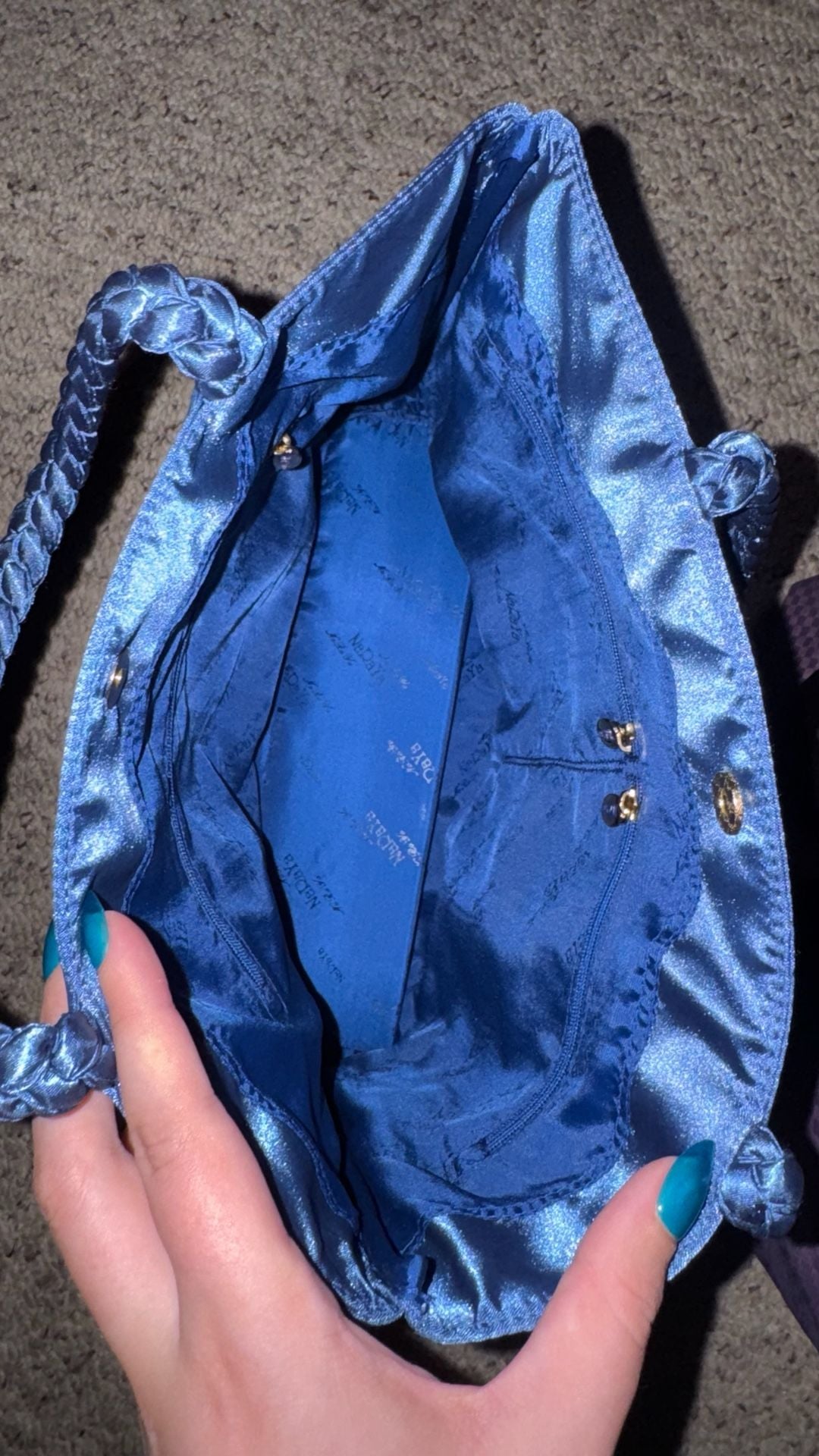NaRaYa Satin Handbag Set of 2, Blue and Purple Bow Detail 3