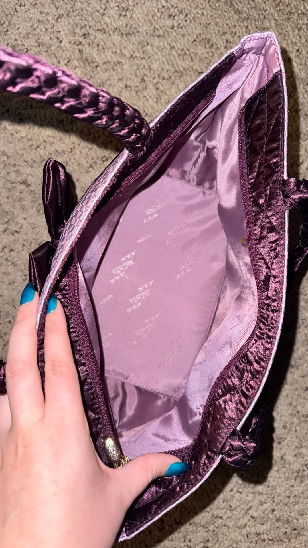 NaRaYa Satin Handbag Set of 2, Blue and Purple Bow Detail 4