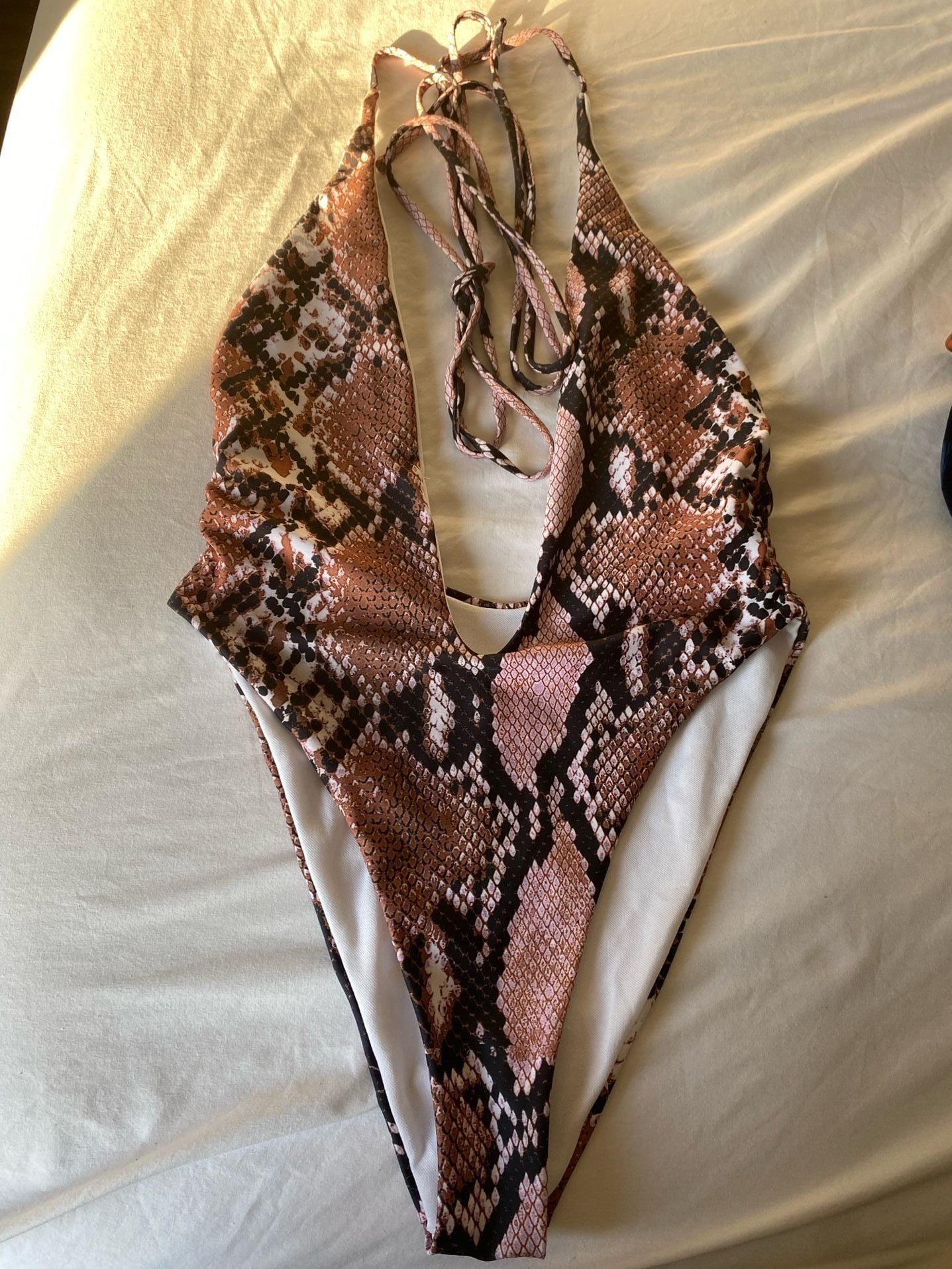 Snakeskin Print Halter One-Piece Swimsuit Size M 1