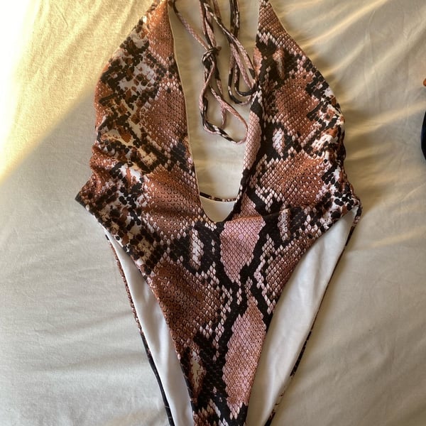 Snakeskin Print Halter One-Piece Swimsuit Size M