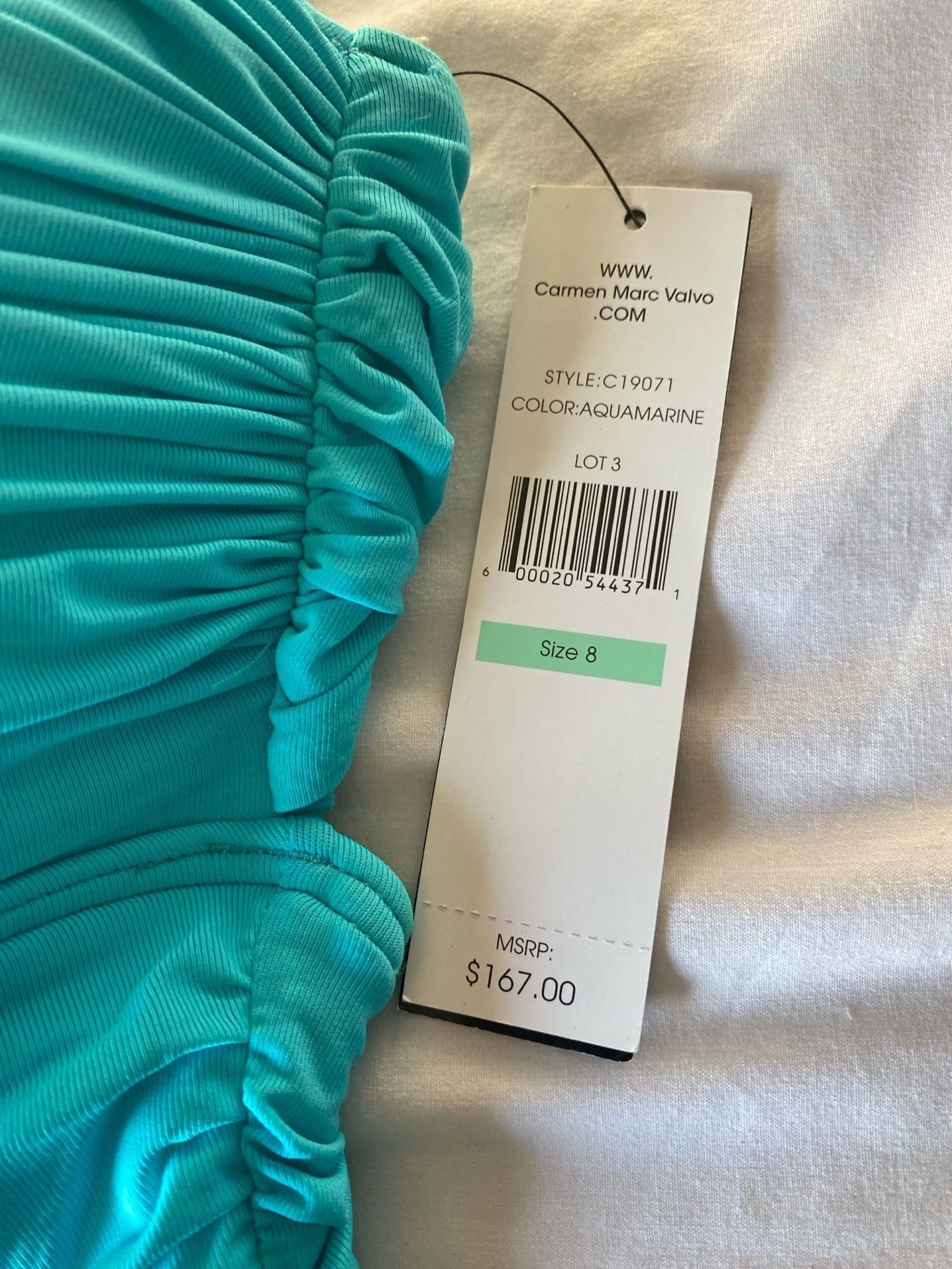 Carmen Marc Valvo Ruched Halter Swimsuit Aquamarine Size 8 2