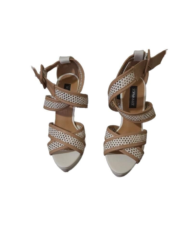 Sophia & Lee Heidy White/Tan Platform Stiletto Heels Size 5.5 2
