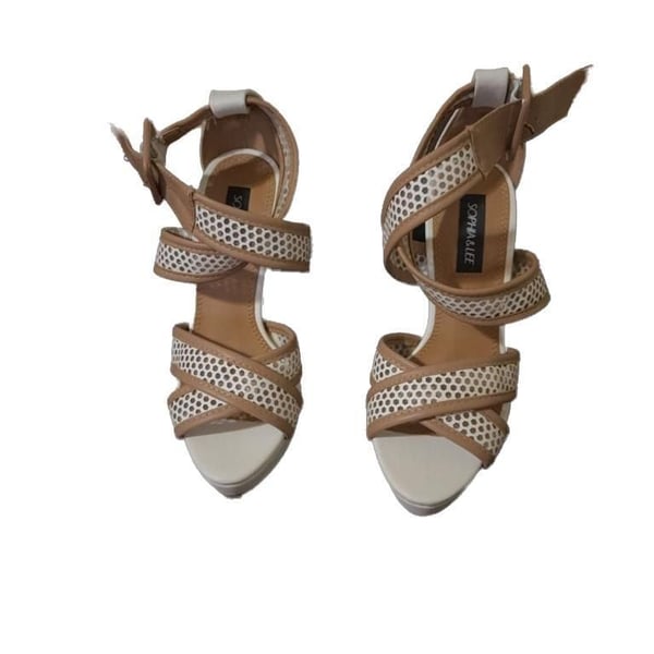 Sophia & Lee Heidy White/Tan Platform Stiletto Heels Size 5.5