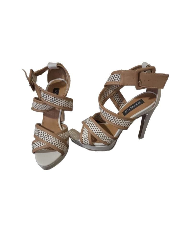 Sophia & Lee Heidy White/Tan Platform Stiletto Heels Size 5.5 3