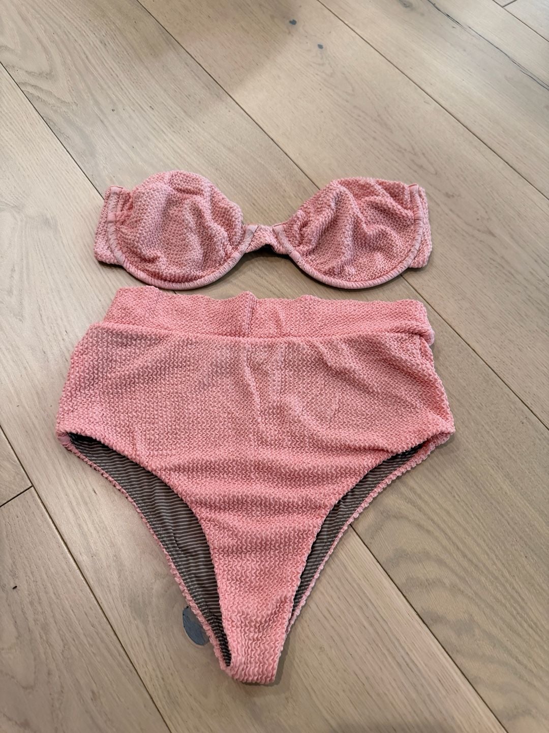 Acacia Swimwear Reversible Bikini Set Pink Textured Stripe Size S M 1